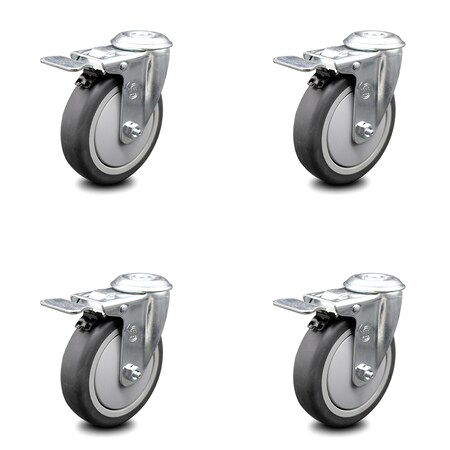 Service Caster 5 Inch Thermoplastic Rubber Swivel Bolt Hole Caster Set with Total Lock Brake SCC-BHTTL20S514-TPRB-4